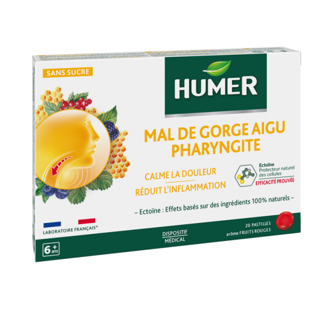 Пастилки при фарингите HUMER PASTILLES Mal de Gorge Aigu Pharyngite 20 шт
