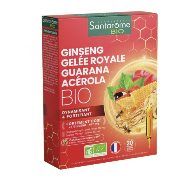 Комплекс с женьшенем Santarome Bio Ginseng Royal Jelly Guarana Booster 20 флаконов  