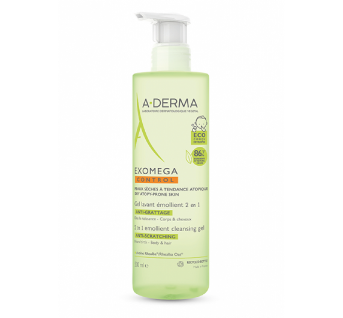Гель для волос и тела с повышенной сухостью Exomega Control Emollient Cleansing Gel от A-DERMA 500 мл