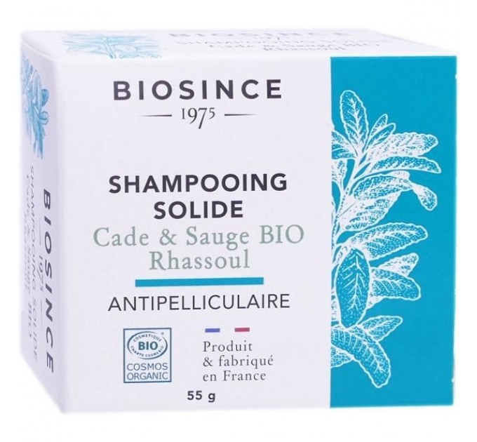 Твердый шампунь против перхоти Shampooing Solide Cade & Sauge Bio Rhassoul BIOSINCE 55г