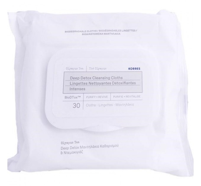 Очищающие салфетки korres detoxifying cleansing wipes 30 салфеток