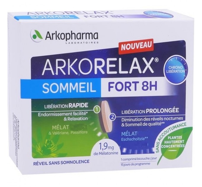 Капсулы с мелатонином от бессоницы Arkopharma Arkorelax Strong Sleep 8H 15 таблеток