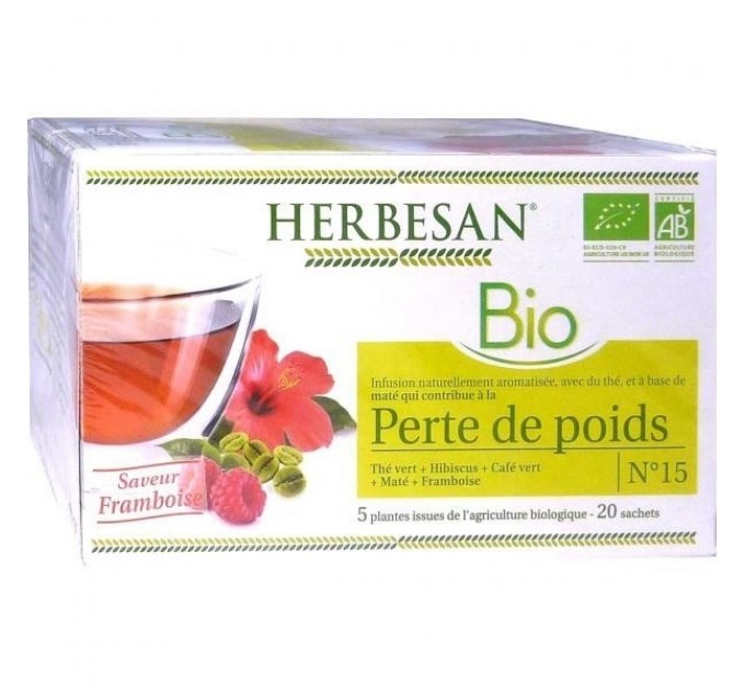 Herbsan органический настой для похудения со вкусом малины x20 пакетиков