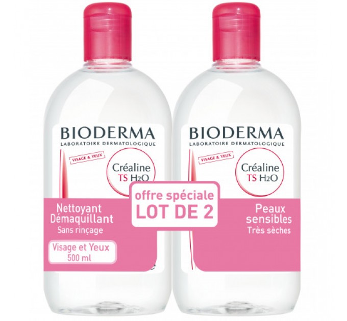 Мицеллярная вода для очень сухой кожи Bioderma Crealine TS H2O 2*500 мл